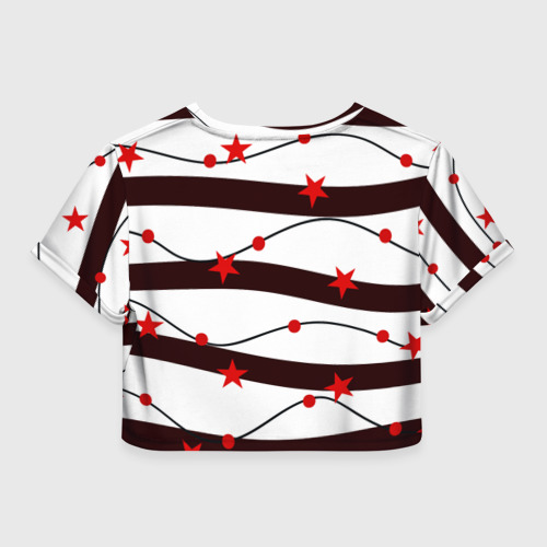Женская футболка Crop-top 3D Красные Звезды На Волнах, цвет 3D печать - фото 2