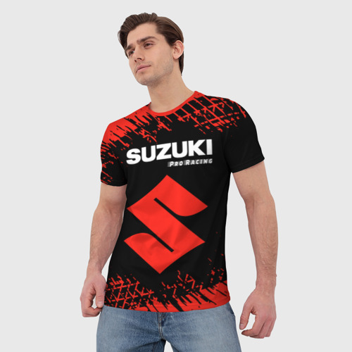 Мужская футболка 3D Сузуки Pro Racing Следы Шин, цвет 3D печать - фото 3