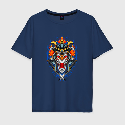 Мужская футболка хлопок Oversize с принтом Wild Tiger Samurai, вид спереди #2