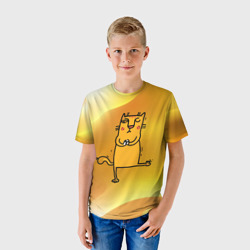 Детская футболка 3D Строгий кот занимается  йогой - фото 2