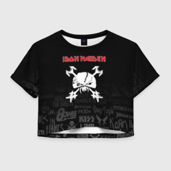 Женская футболка Crop-top 3D Iron Maiden логотипы рок групп