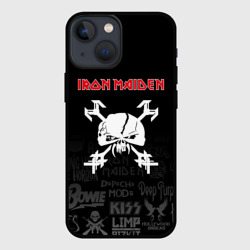 Чехол для iPhone 13 mini Iron Maiden логотипы рок групп
