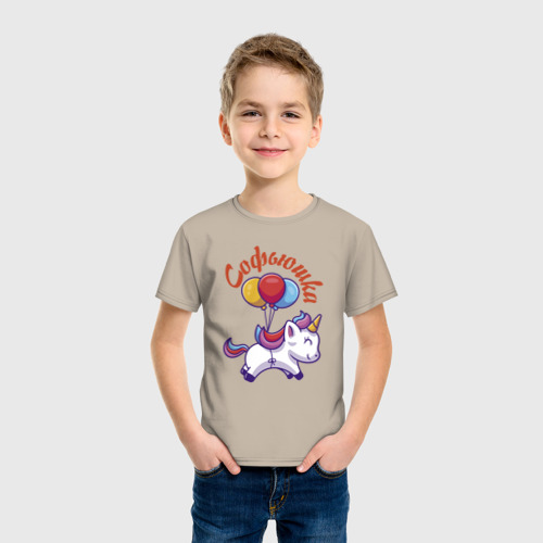 Детская футболка хлопок Софьюшкин единорожка, цвет миндальный - фото 3