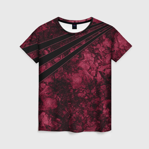 Женская футболка 3D с принтом Мраморный бордовый текстурированный узор, вид спереди #2