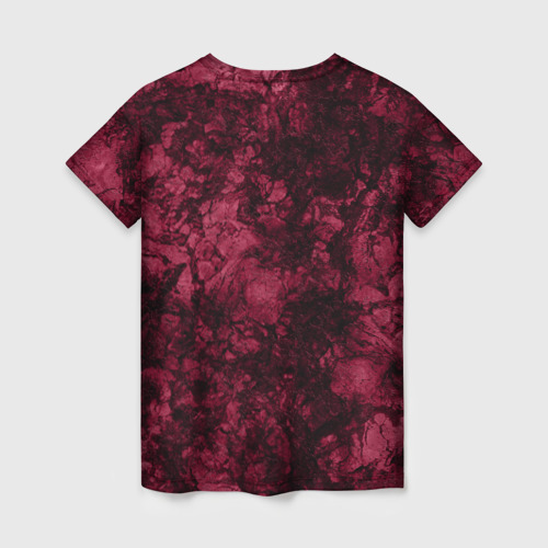 Женская футболка 3D с принтом Мраморный бордовый текстурированный узор, вид сзади #1