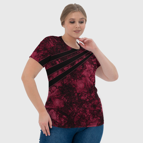 Женская футболка 3D с принтом Мраморный бордовый текстурированный узор, фото #4