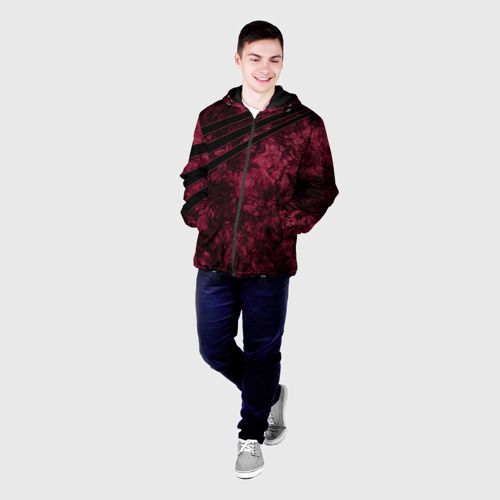 Мужская куртка 3D с принтом Мраморный бордовый текстурированный узор, фото на моделе #1