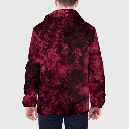 Мужская куртка 3D с принтом Мраморный бордовый текстурированный узор, вид сзади #2