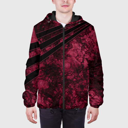 Мужская куртка 3D с принтом Мраморный бордовый текстурированный узор, вид сбоку #3