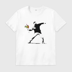 Мужская футболка хлопок Бэнкси художник Banksy цветы