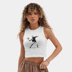 Женская укороченная майка-топ хлопок Бэнкси художник Banksy цветы - фото 2