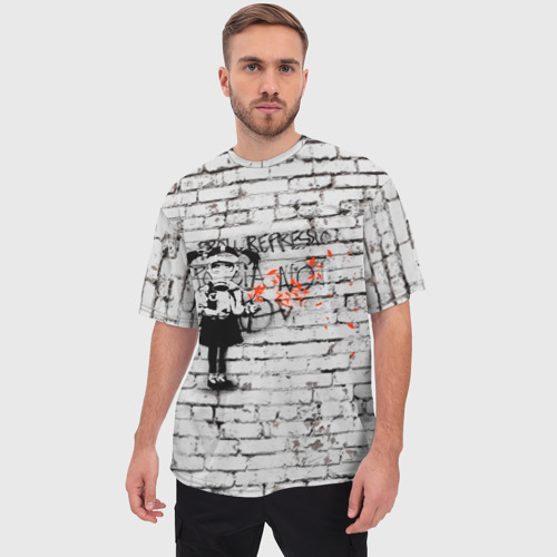 Мужская футболка oversize 3D Banksy Девочка в Противогазе Бэнкси, цвет 3D печать - фото 3