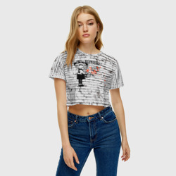 Женская футболка Crop-top 3D Banksy Девочка в Противогазе Бэнкси - фото 2
