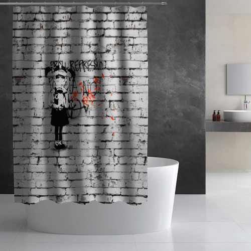 Штора 3D для ванной Banksy Девочка в Противогазе Бэнкси - фото 3