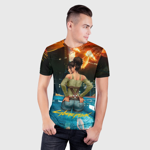 Мужская футболка 3D Slim с принтом Panam сзади Cyberpunk2077, фото на моделе #1