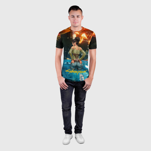 Мужская футболка 3D Slim с принтом Panam сзади Cyberpunk2077, вид сбоку #3
