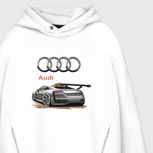 Мужское худи Oversize хлопок Audi - racing team, цвет белый - фото 4