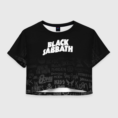 Женская футболка Crop-top 3D Black Sabbath логотипы рок групп, цвет 3D печать