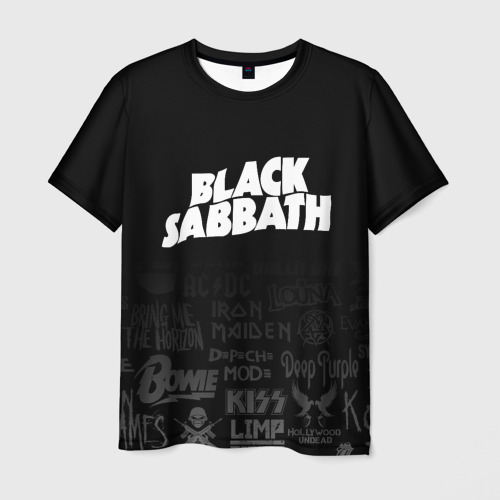 Мужская футболка с принтом Black Sabbath логотипы рок групп, вид спереди №1