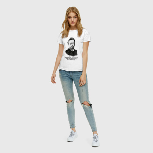Женская футболка хлопок Чехов Замечательный день сегодня. То ли чай пойти выпить, то ли повеситься, цвет белый - фото 5