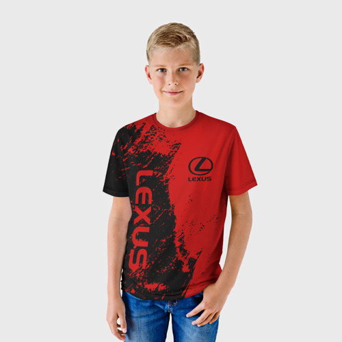 Детская футболка 3D с принтом Lexus Лексус Черно красный, фото на моделе #1