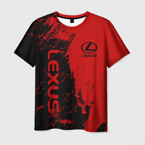 Мужская футболка с принтом Lexus Лексус Черно красный, вид спереди №1