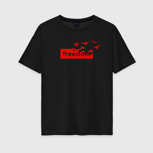 Женская футболка хлопок Oversize Freedom сюреализм, цвет черный