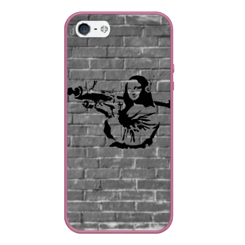 Чехол для iPhone 5/5S матовый Мона Лиза Бэнкси Banksy, цвет розовый