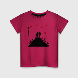 Детская футболка хлопок Banksy Бэнкси мальчик и девочка на горе оружия