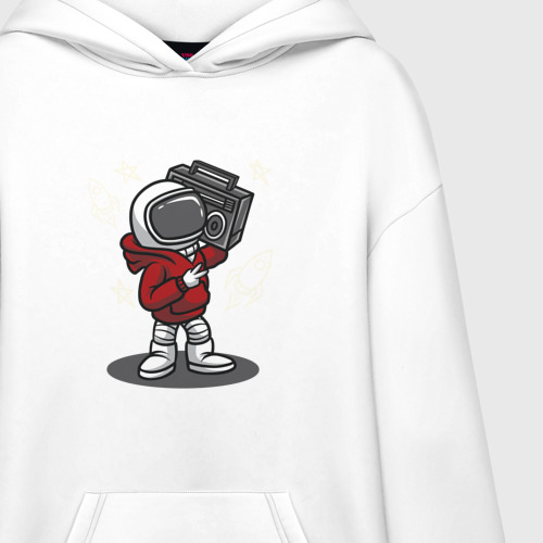 Худи SuperOversize хлопок Космонавт с магнитофоном, цвет белый - фото 3