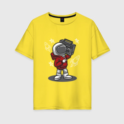 Женская футболка хлопок Oversize Космонавт с магнитофоном