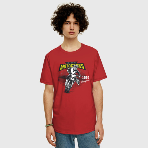 Мужская футболка хлопок Oversize с принтом Motocross Мотокросс, фото на моделе #1