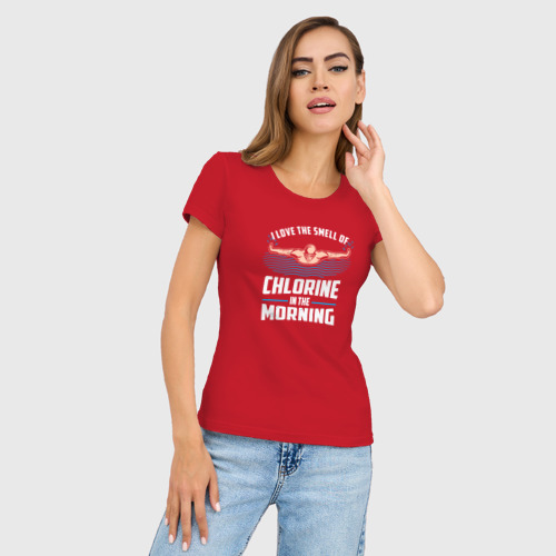 Женская футболка хлопок Slim Люблю запах хлорки по утрам, цвет красный - фото 3