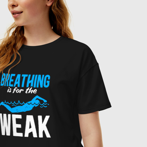 Женская футболка хлопок Oversize Дыхание для слабаков, цвет черный - фото 3
