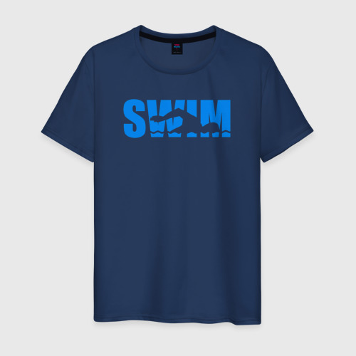 Мужская футболка хлопок Swim логотип с пловцом, цвет темно-синий