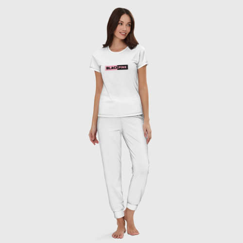 Женская пижама хлопок Blackpink логотип, цвет белый - фото 5