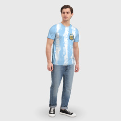Футболка с принтом Сборная Аргентины Современная форма для мужчины, вид на модели спереди №3. Цвет основы: белый