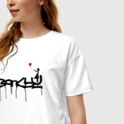 Женская футболка хлопок Oversize Бэнкси автограф Banksy девочка с шариком - фото 2