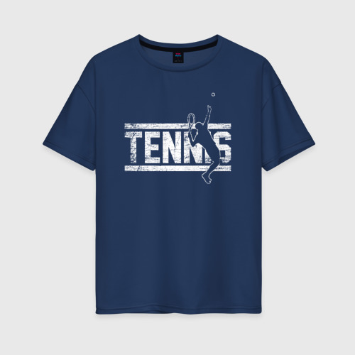 Женская футболка хлопок Oversize Tennis белое лого, цвет темно-синий