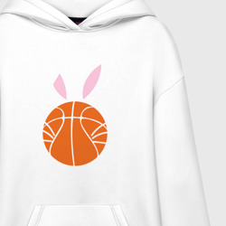 Ультрамодная кофта-худи с принтом Basketball Bunny для женщины, вид на модели спереди №2. Цвет основы: белый
