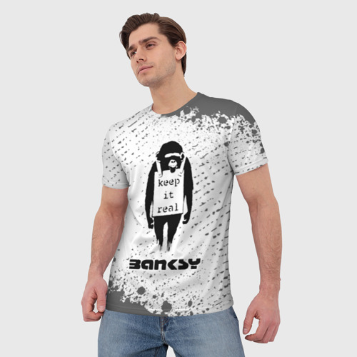 Мужская футболка 3D с принтом БЭНКСИ - ОБЕЗЬЯНА - Брызги, фото на моделе #1