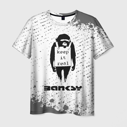 Мужская футболка 3D с принтом БЭНКСИ - ОБЕЗЬЯНА - Брызги, вид спереди #2