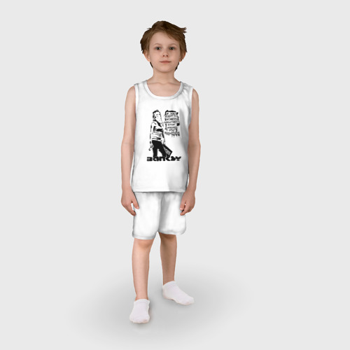 Детская пижама с шортами хлопок Banksy Бэнкси девушка и граффити, цвет белый - фото 3