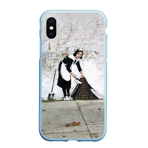 Чехол для iPhone XS Max матовый Banksy - Бэнкси уборщица, цвет голубой