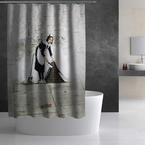 Штора 3D для ванной Banksy - Бэнкси уборщица - фото 3