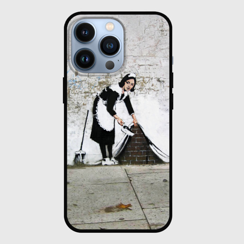 Чехол для iPhone 13 Pro Banksy - Бэнкси уборщица, цвет черный