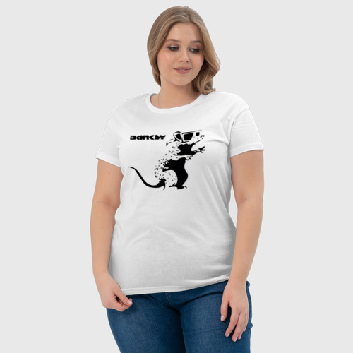 Женская футболка хлопок с принтом Banksy - крыса в очках, фото #4