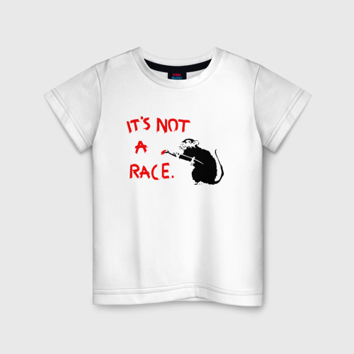 Детская футболка хлопок с принтом Banksy - крыса надпись, вид спереди #2