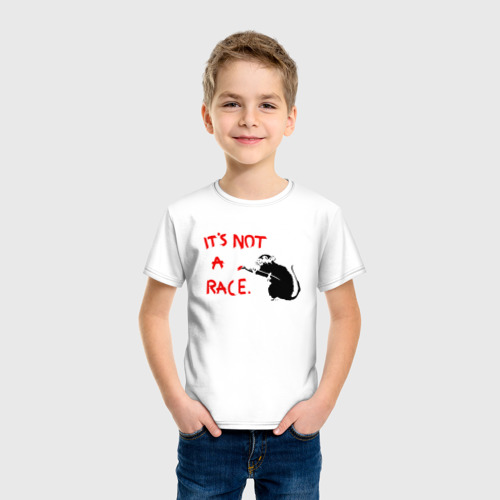 Детская футболка хлопок с принтом Banksy - крыса надпись, фото на моделе #1