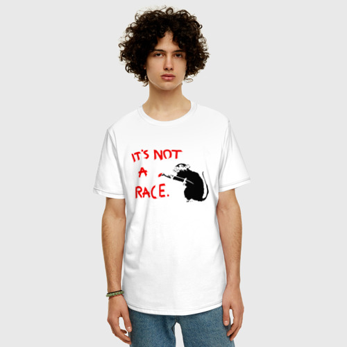 Мужская футболка хлопок Oversize с принтом Banksy - крыса надпись, фото на моделе #1